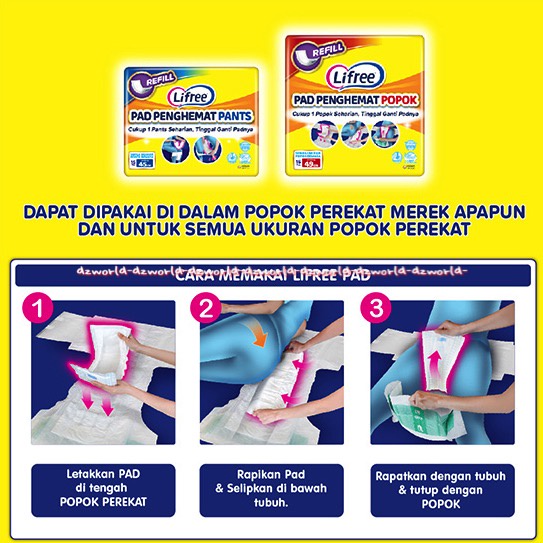 Lifree 15pcs Pad Penghemat Pants Refill Lapisan Penyerap Popok Dewasa Popok Isi Ulang Diapers Life Free Alas Diaper Popok Celana Perekat Li free 45cm