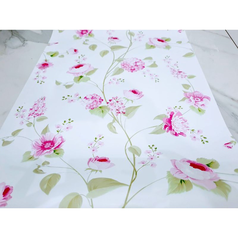 walpaper sticker dinding motif bunga pink.