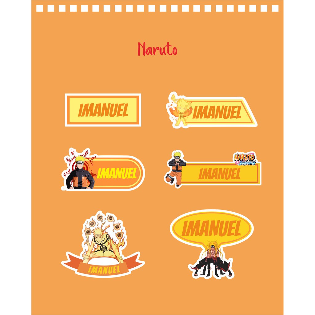 

192pcs Stiker Label Nama Lucu Kekinian Tahan Air & Anti Luntur untuk Anak Laki-laki Tema Naruto