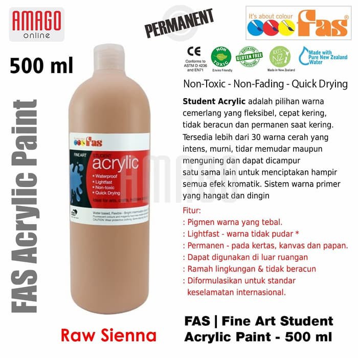 FAS - STUDENT ACRYLIC PAINT - 500 ML - RAW SIENNA