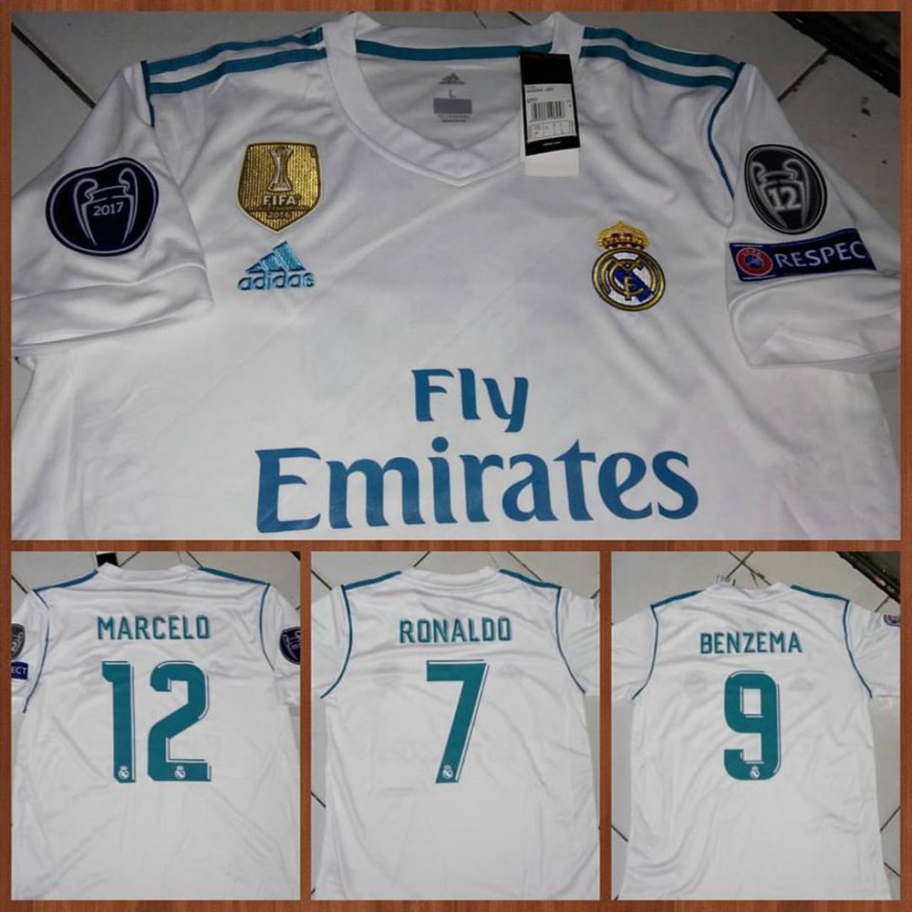 Jersey Real Madrid Home Full Patch Liga Champions plus nama Limited