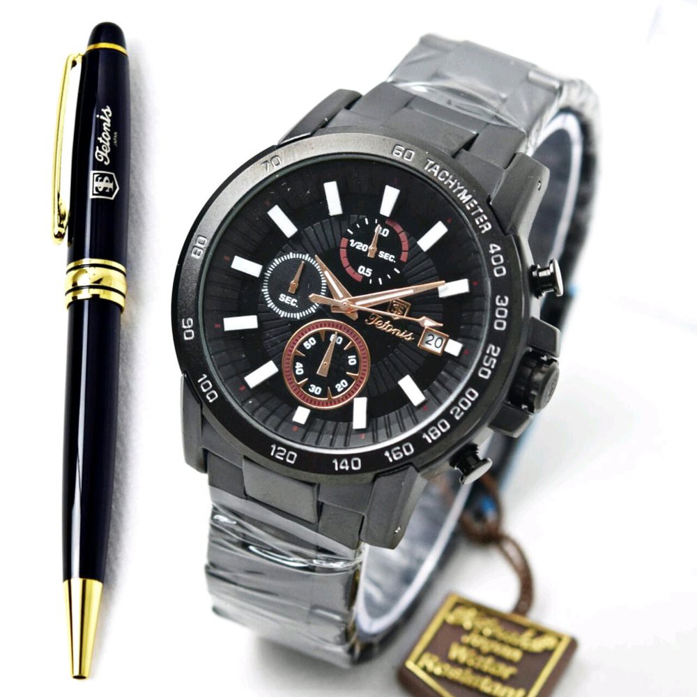 Promo Jam Tangan Pria Tetonis Black Chronograph Japan Murah