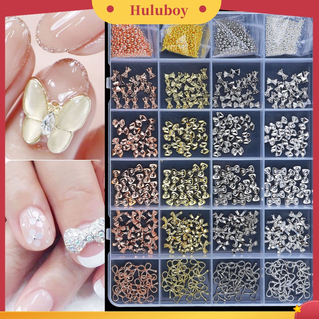 Huluboy Huluboy♡ 24 Grids / Box Berlian Imitasi Glitter Warna-Warni Untuk Dekorasi Nail Art