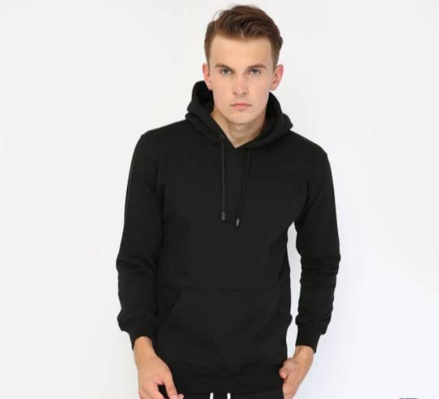 Jaket sweater polos hoodie jumper Real Cotton fleece  murah HITAM