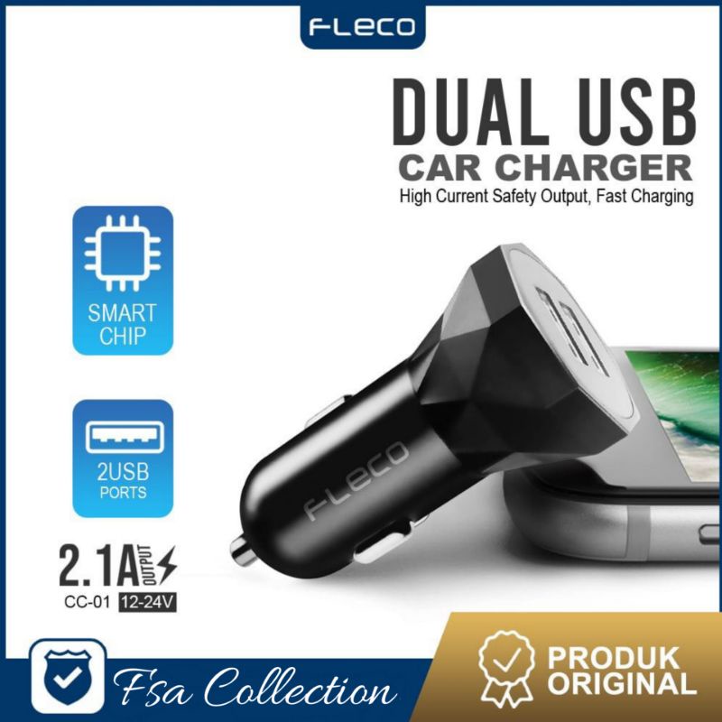 ADAPTOR CAR CHARGER DUAL USB 2.1A KEPALA CHARGER MOBIL (FLECO C-01)