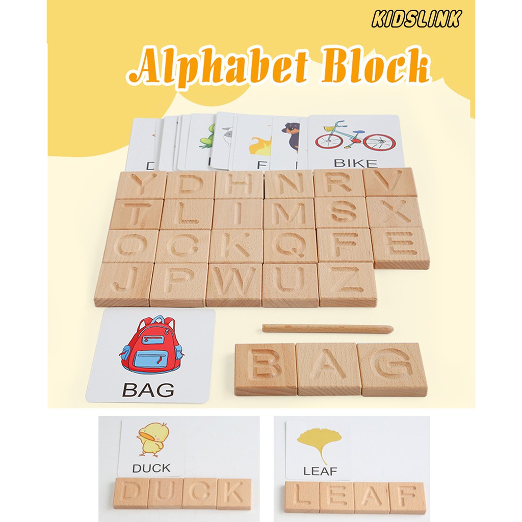 Montessori Alphabet Block Wooden Toys Mainan Edukasi Abjad Blok