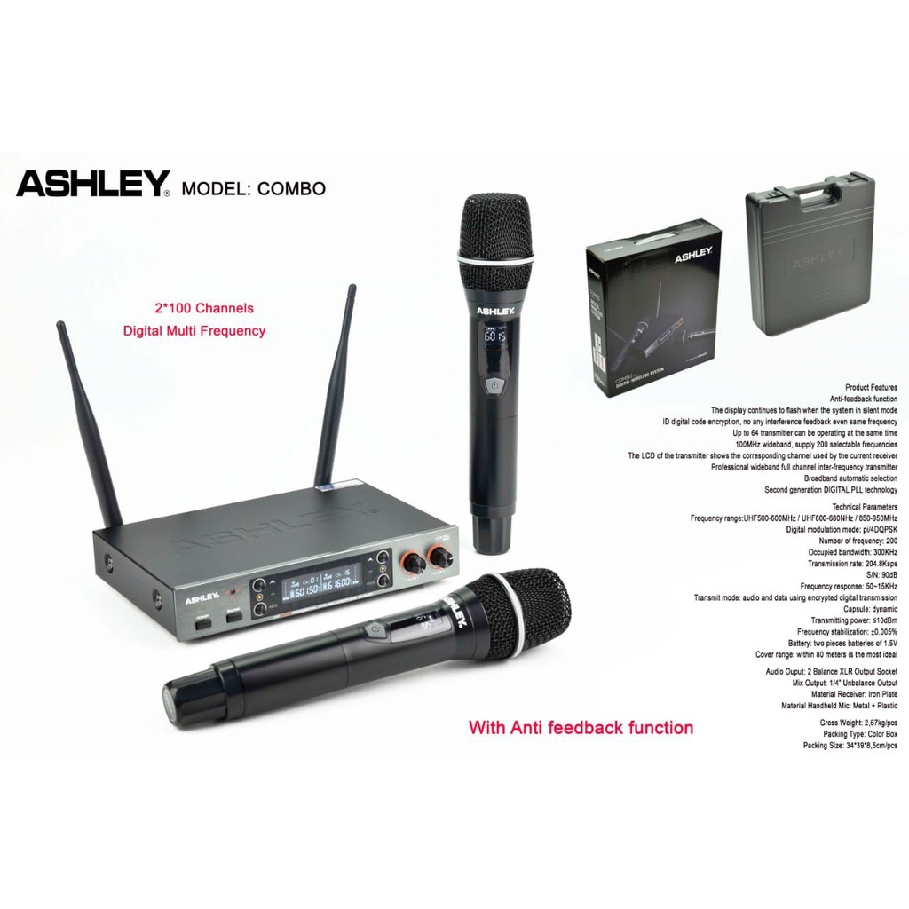 MICROPHONE ASHLEY COMBO MIC WIRELESS ASHLEY ORIGINAL GARANSI BARU