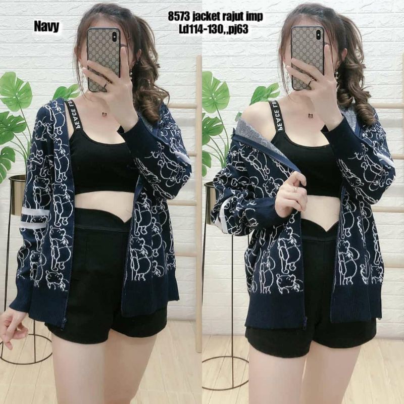JAKET RAJUT WANITA IMPORT PREMIUM TANGAN PANJANG 8573