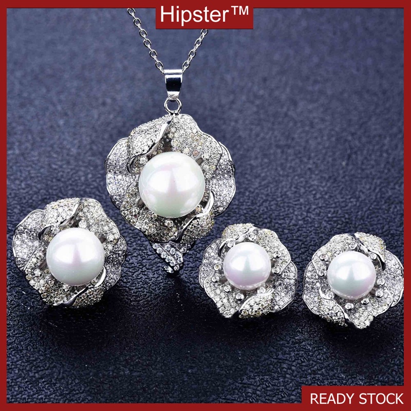 Luxury Full Diamond Natural Freshwater Pearl Jewelry Set