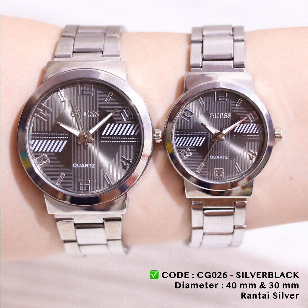 Jam tangan couple guess rantai stainless free baterai cadangan CG026