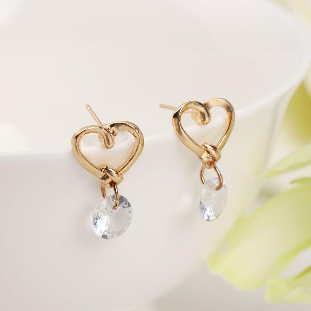 Solighter Heart Stud Earrings Berlian Gadis Perhiasan Pernikahan Cinta Hati Zirkon