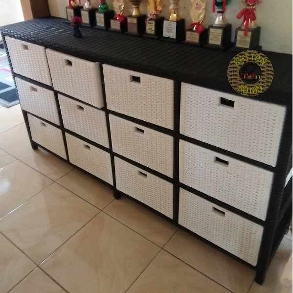 Lemari Laci Rak Rotan Sintetis Kabinet Plastik 12 Laci CUSTOM