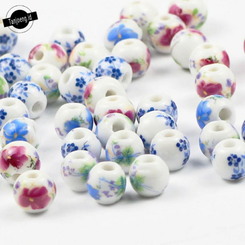 Manik Manik Gelang Glass Beads Motif Bunga Bahan Membuat Gelang Bahan Craft