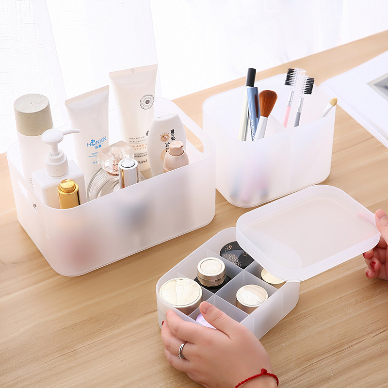 Desktop Cosmetics Transparent Matte Storage Box/Combination Jewelry Organizer Case With Lid/Multifunction Bath Supplies Organizer