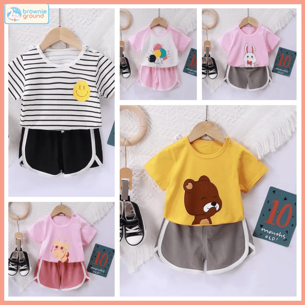 Setelan anak import motif karakter baju bayi newborn set baju celana terbaru