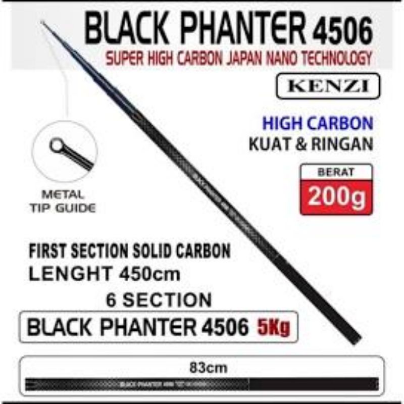 Tegek Kenzi Black Panther 450 Cm 6 Section Bahan Carbon Action Medium Hard