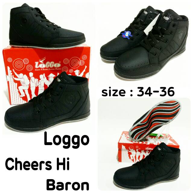 Sepatu sekolah junior pria wanita Loggo cheers hi baron sepatu sekolah full black murah dan terbaru