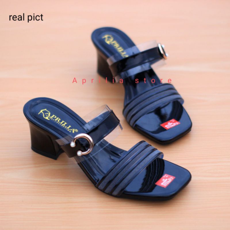 Aprilia sanda heels pesta wanita hak tahu 5cm/sandal slop wanita slip on anti licin/sendal kondangan wanita kekinian
