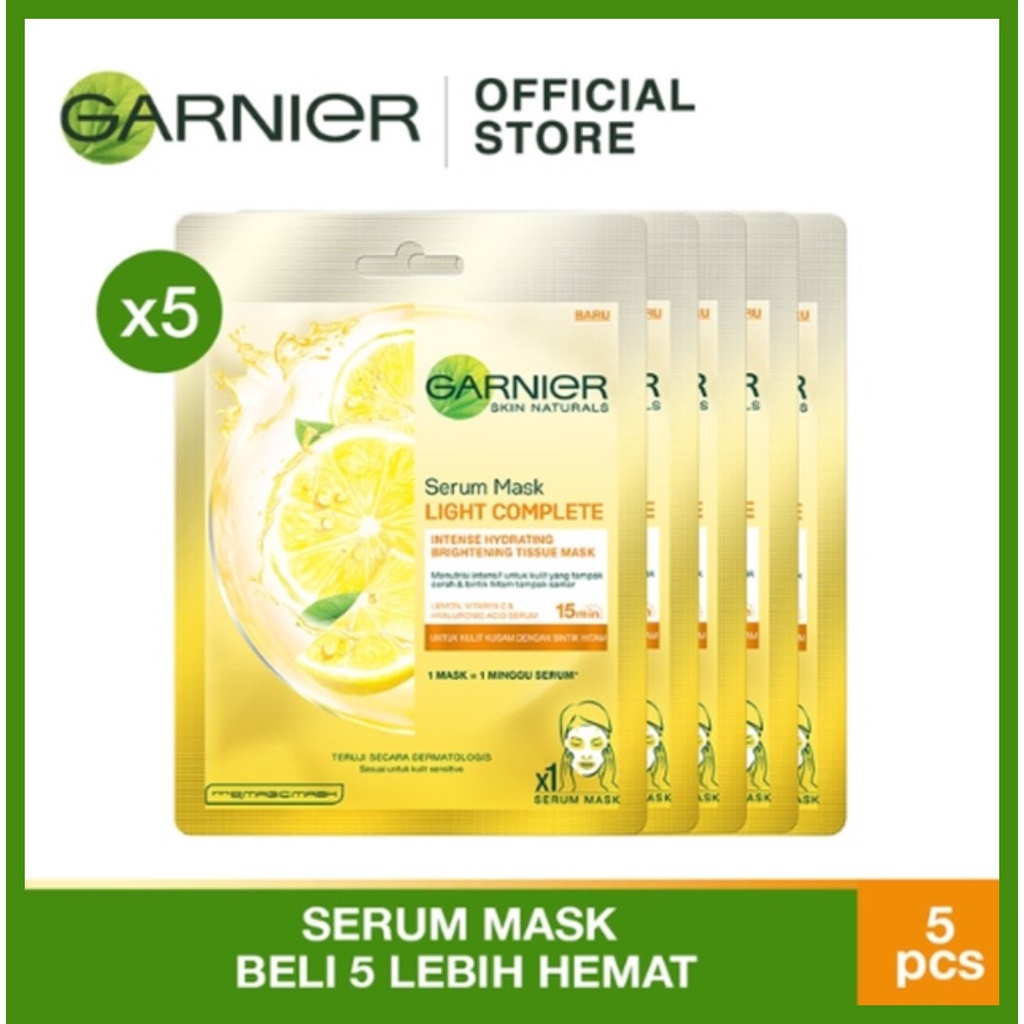 Garnier Serum Mask Light Complete Lemon Skin Care x 5 / Kuning - Masker Wajah Untuk Kulit Cerah Cepa