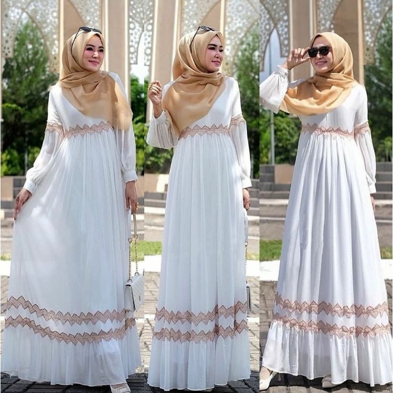 Gamis Malaysia / Gamis Ceruty Polos / Kimiko Lace Dress Kasual / Gamis Melayu Ceruti Babydoll Renda 