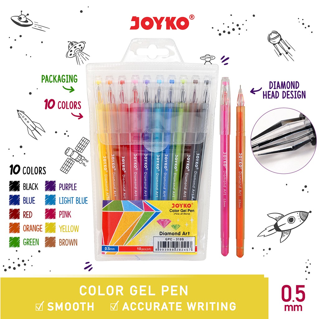 

Color Gel Pen Pena Jel Warna Joyko GPC-310S Diamond Art 10 Warna 0.5mm