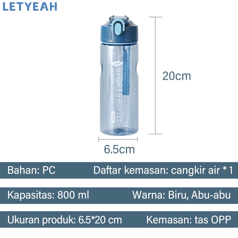 letyeah 800ml Botol minum olahraga sport /Botol air olahraga Portable dengan sedotan /bpa free