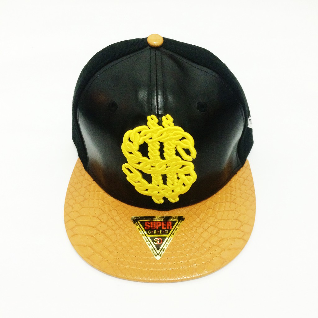 Topi Snapback Dollar Kulit Hitam Kuning import murah