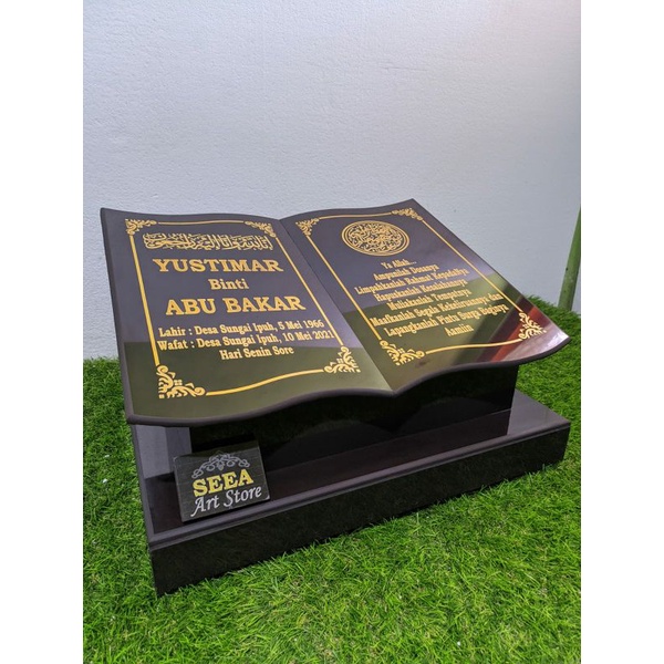 BATU NISAN MAKAM GRANIT TILE+PACKING KAYU MOTIF BUKU