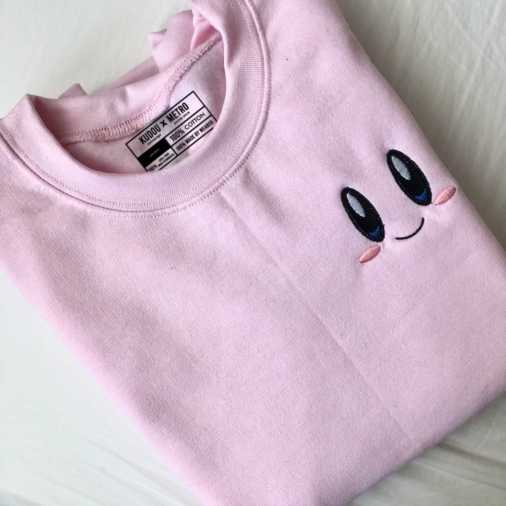 Crewneck Kirby Face Cute Embroidery Premium Unisex