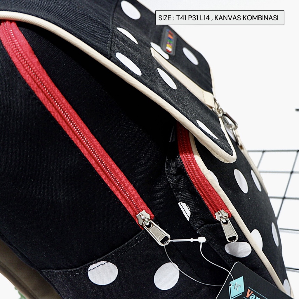 (COD) Free Ongkir 12 12 Tas Backack Ransel kantong polkadot Bahan kanvas Buat Cewek Murah Meriah