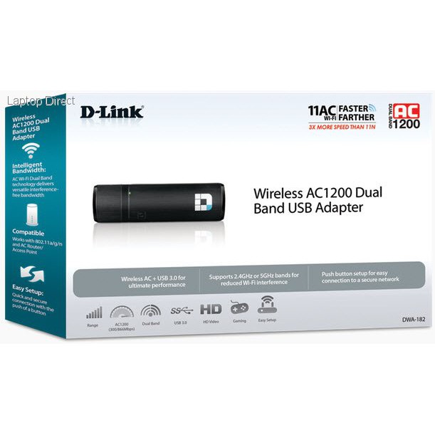 D-LINK DWA-182 USB Dongle Wireless WiFi Receiver/USB Adapter AC1200