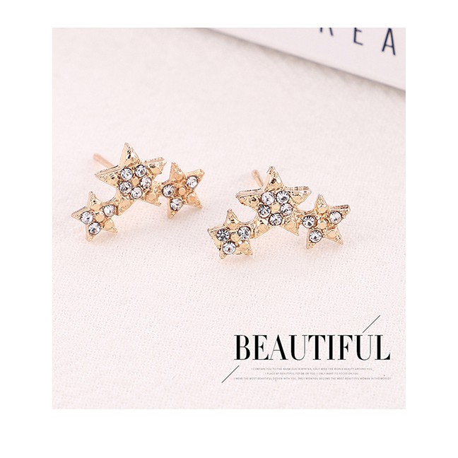 LRC Anting Set Fashion Gold Diamond Stud Earrings Set Y61285