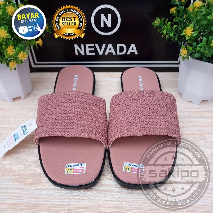 PROMO 8.8 !! SANDAL SLOP WANITA DEWASA NEVADA RAJUT MURAH KEREN TRENDI NYAMAN DIPAKAI / SAKIPO-SR-01 - Salem