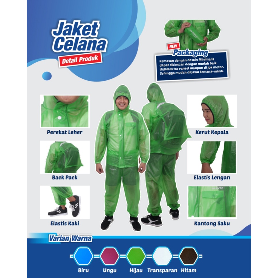 Mantel Hujan Setelan Jas Hujan Jaket Celana Dewasa Plevia BackPack ADVENTURE 7001 - Raincoat Mantel Hujan Baju Celana Modis Kuat Keren