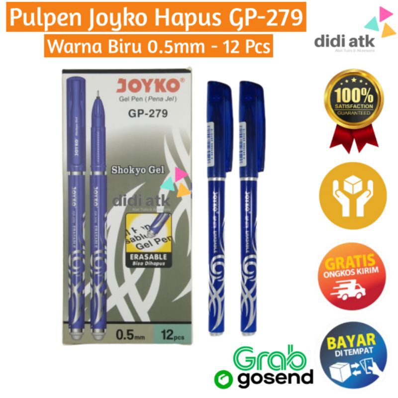 

Pulpen Hapus Joyko GP-279 0.5mm 12 Pcs Erasable Gel Pen Warna Biru