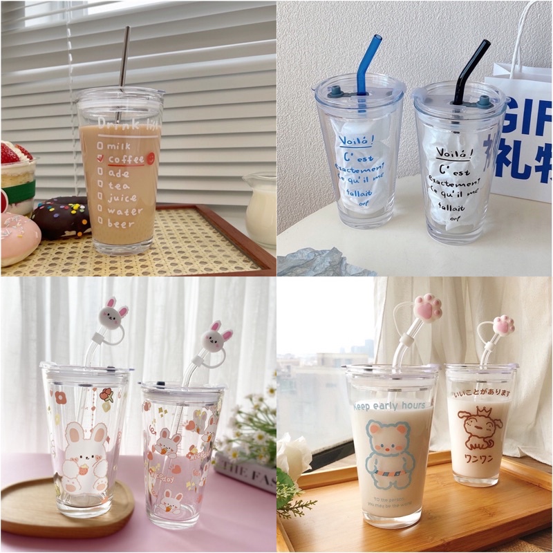 Jual Gelas Mug Kaca Gelas Tumbler Dengan Sedotan Gelas Aesthetic Shopee Indonesia 1755