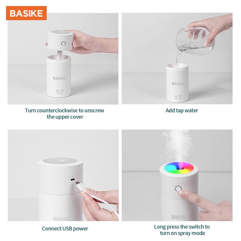 BASIKE Colorful Cool Mini Mist Humidifier USB Personal Desktop Humidifier for Car Office Room Bedroom,etc Auto Shut-Off Super Quiet Night Light Function-6