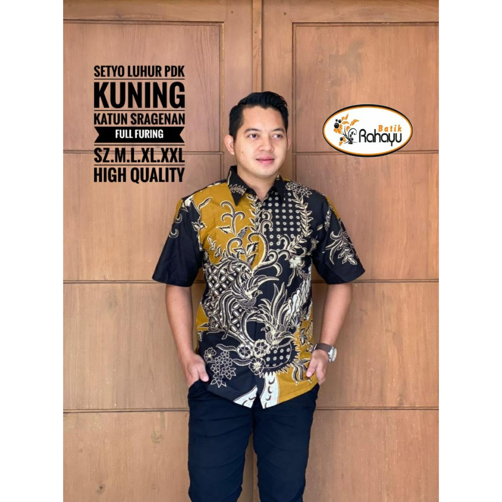 BAJU KUNING MUSTARD kemeja batik pria lengan panjang terbaru ORIGINAL  PENDEK modern PREMIUM SOGAN