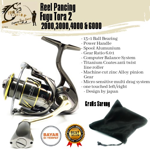 Reel Pancing Fugu Tora II 2 1000 - 6000 (13+1Bearing) Power Handle Murah - Engkus Fishing