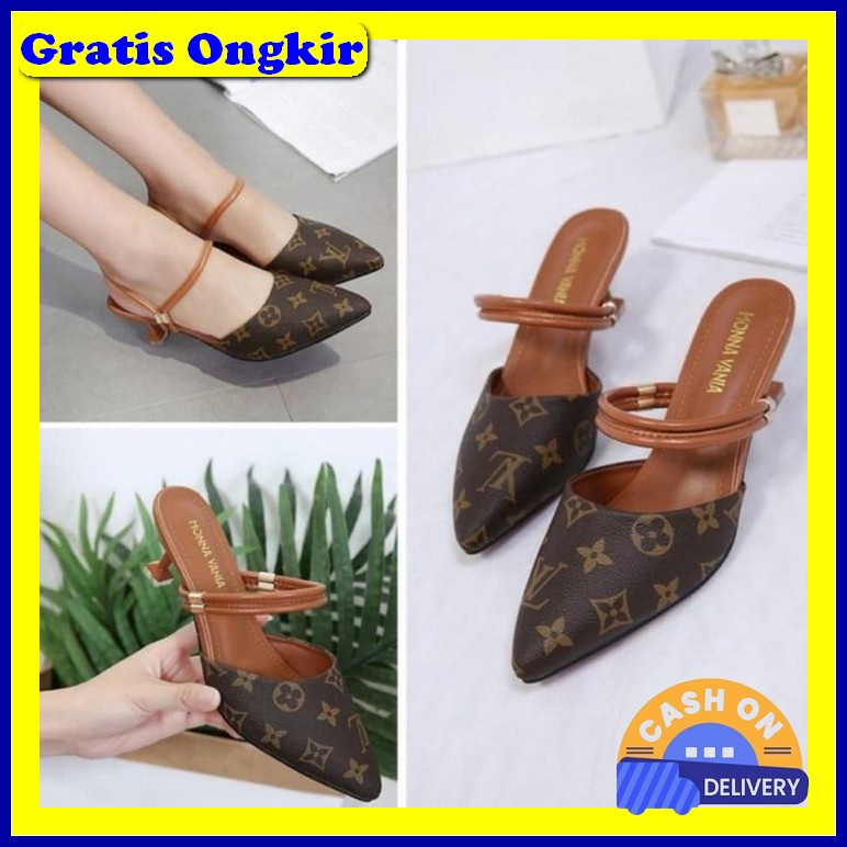 Higheels Sepatu Hak Wanita Murah Heels Pesta Import Original Highils G High Heels Lv Bunga F05 Tan