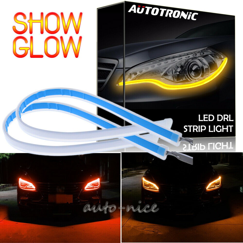 DRL Flexible mobil motor 30 Cm 12V kombinasi lampu belok Turn Signal DRL Running Light Yellow 2 PCS