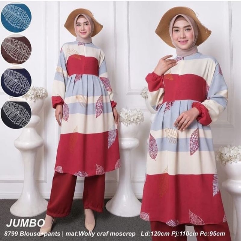 SETELAN CELANA DAN LONG TUNIK MAXMARA/PAKAIAN WANITA MUSLIMAH/BAJU ONESET JUMBO LD 120