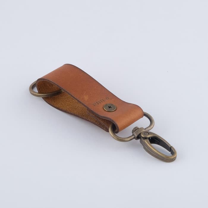 Gantungan kunci kulit asli leather keychain tan hook bronze - PHKC086