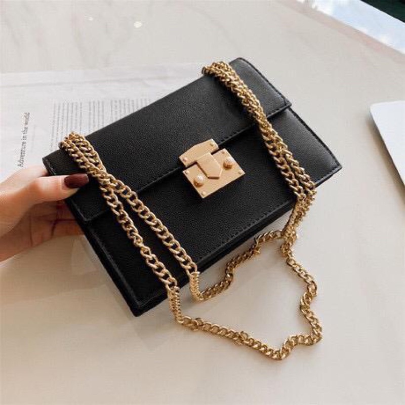 BL -TAS SELEMPANG PESTA COUDRAY TA108B5 HITAM KULIT RANTAI MURAH TAS SELEMPANG RANTAI TAS SLINGBAG R