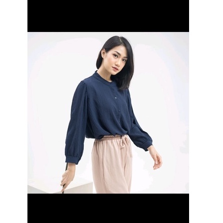 REVA BLOUSE CRINKLE/KEMEJA POLOS/KEMEJA BLOUSE/ATASAN WANITA/Oneck Longsleeve