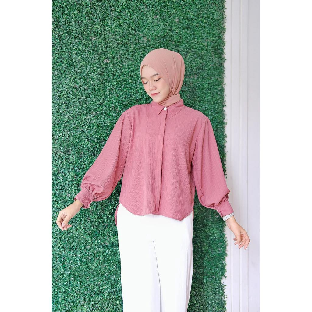 Livia Blouse Kemeja Lady Crush Shirt Oversized - Hani Kemeja Cringkle Lady Crush - Kemeja Polos Wanita -  Livia Blouse - Blouse Wanita Polos - Blouse Lady Crush - Outher Premium Wanita - Livia Lady Crush Original - Bahan Tebal Adem