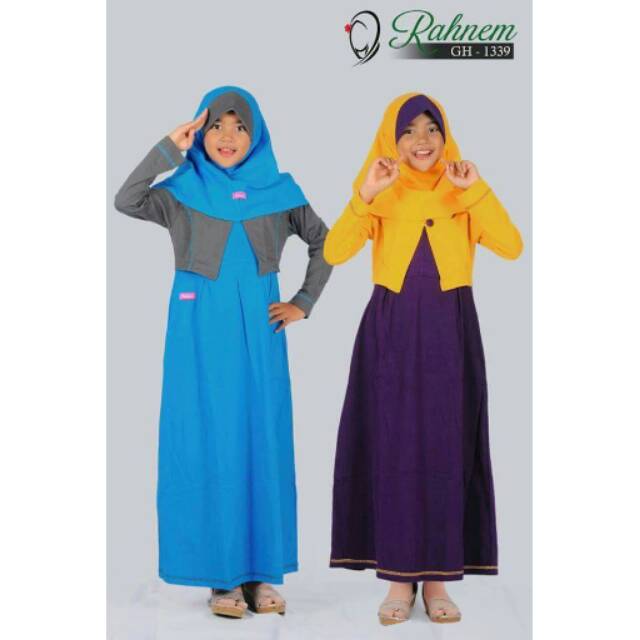 PROMO RAHNEM KIDS/ GAMIS+ JILBAB/ GH-1339 BIRU & KUNING/PINK/ABU-UNGU/MARON