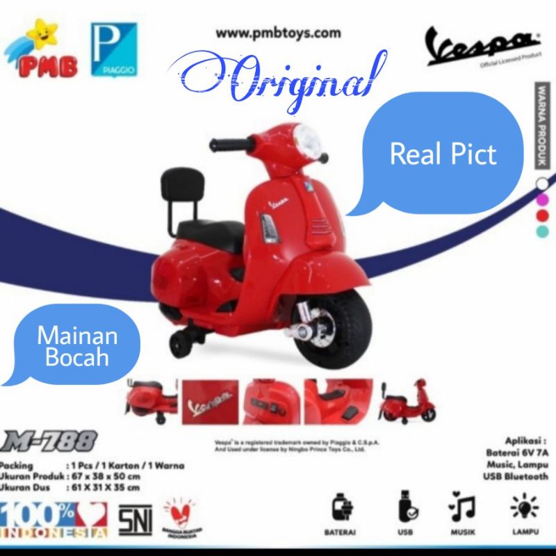 [BONUS BELL] Mainan Anak Motor Aki Vespa PMB M-788 Motoran Aki PMB M788 Vespa