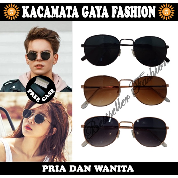 Kacamata Oval Frame Besi Kacamata Retro Korea/ Kacamata Unisex/ Kacamata Model Vintage Pria dan Wanita FREECASE