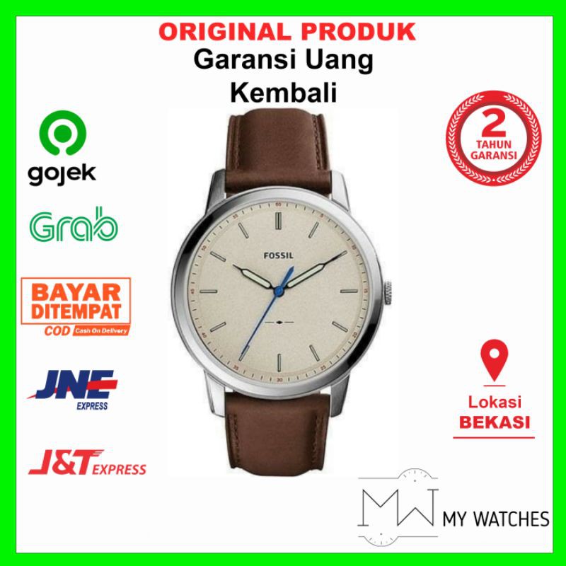 Jam Tangan Pria Fossil Original FS5306 The Minimalist Men Grey Dial Dark Brown Leather Strap